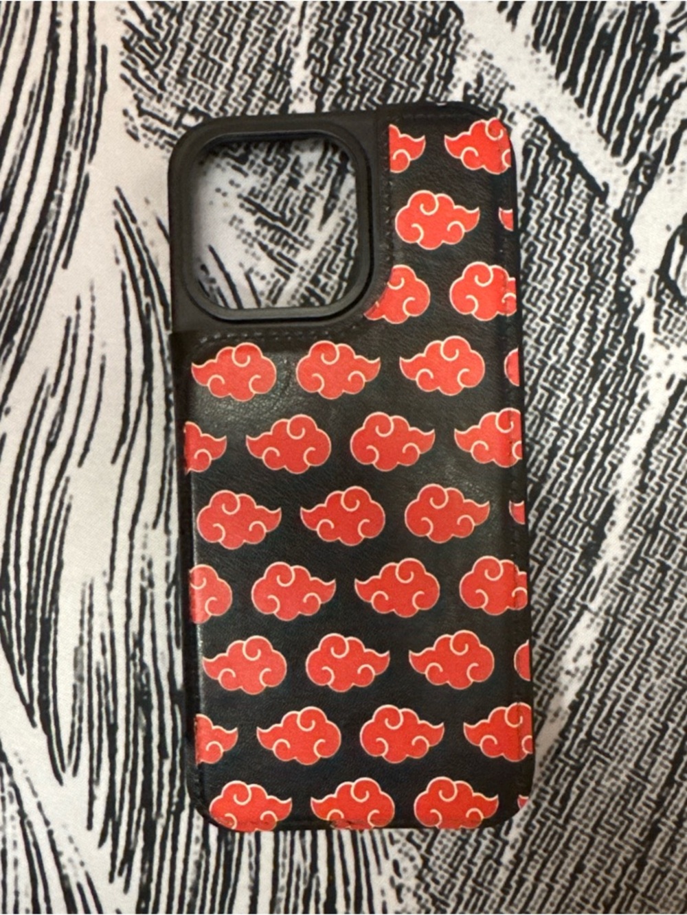Red Cloud Pattern Black Phone Case - Unbranded